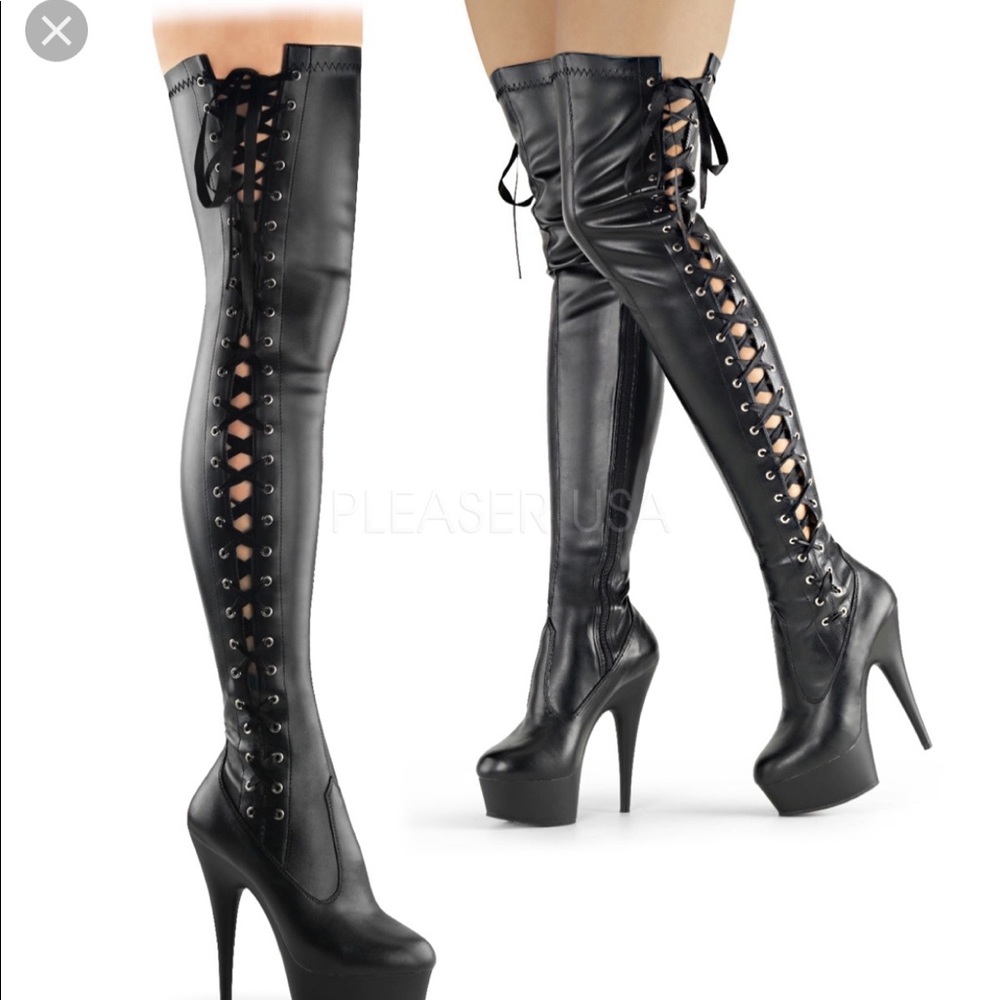 Pleaser Black Side Lace Up Boots